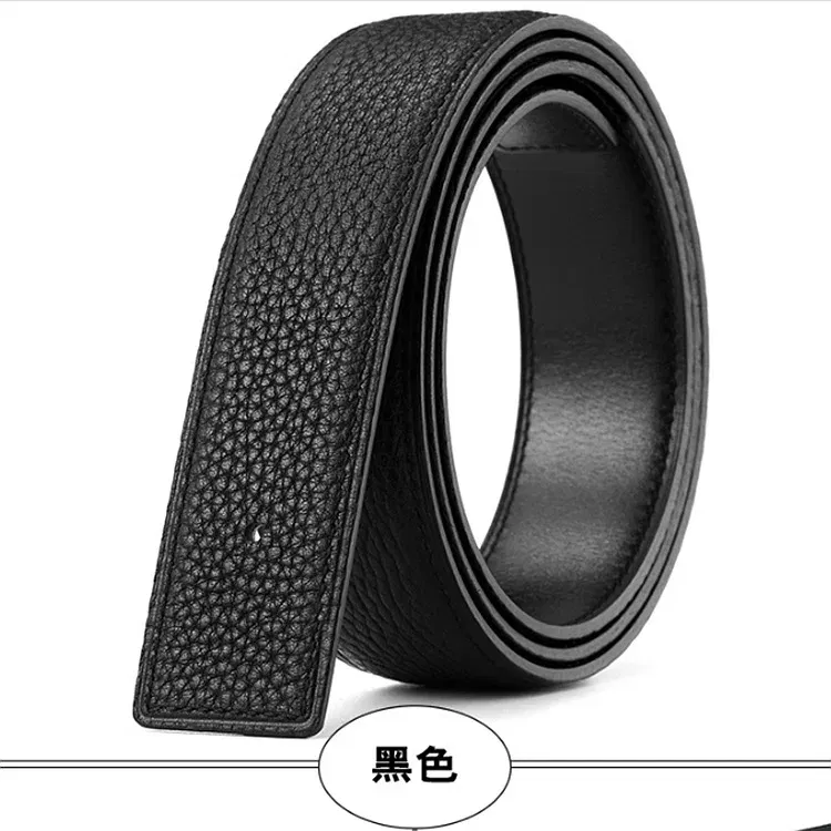 Color: MULTI, Belt Length: 125cm - 3.1cm No Buckle Belt Brand Belt Men High Quality Male Genuine Real Leather Strap forJeans Litchi grain Belt Cinturones Hombre