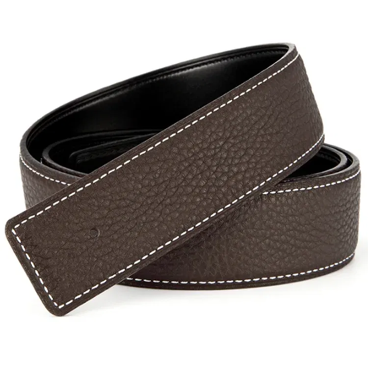 Color: MULTI, Belt Length: 125cm - 3.1cm No Buckle Belt Brand Belt Men High Quality Male Genuine Real Leather Strap forJeans Litchi grain Belt Cinturones Hombre