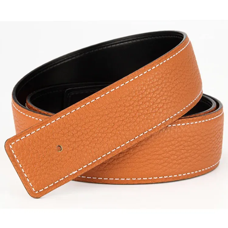 Color: MULTI, Belt Length: 125cm - 3.1cm No Buckle Belt Brand Belt Men High Quality Male Genuine Real Leather Strap forJeans Litchi grain Belt Cinturones Hombre