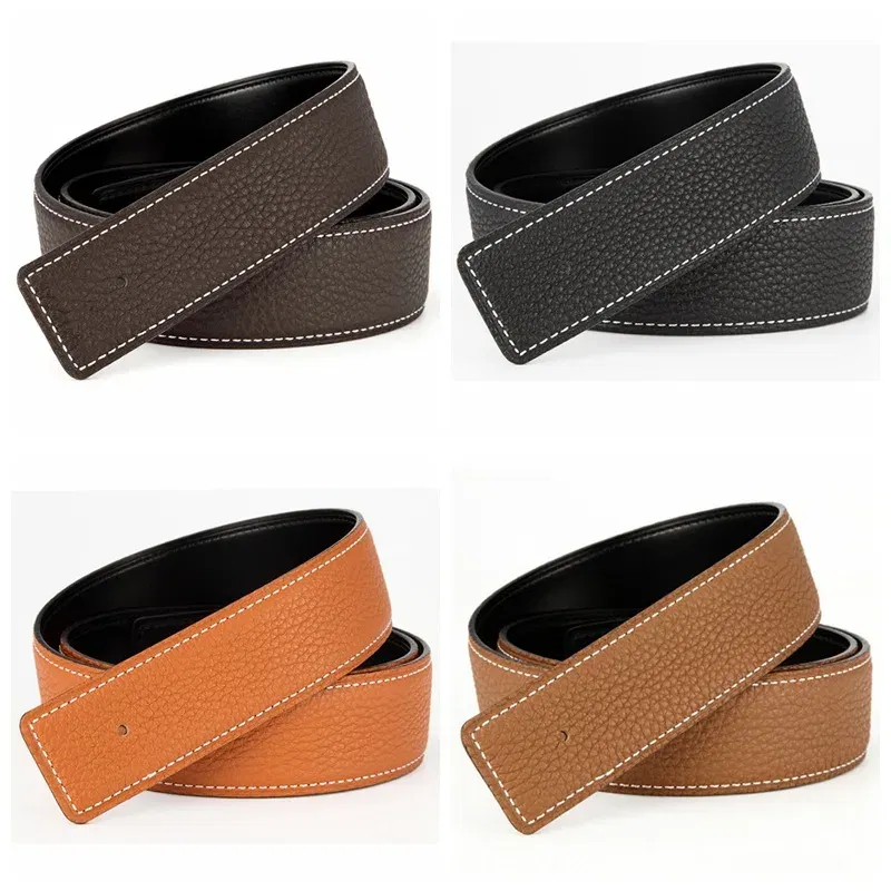 Color: MULTI, Belt Length: 125cm - 3.1cm No Buckle Belt Brand Belt Men High Quality Male Genuine Real Leather Strap forJeans Litchi grain Belt Cinturones Hombre