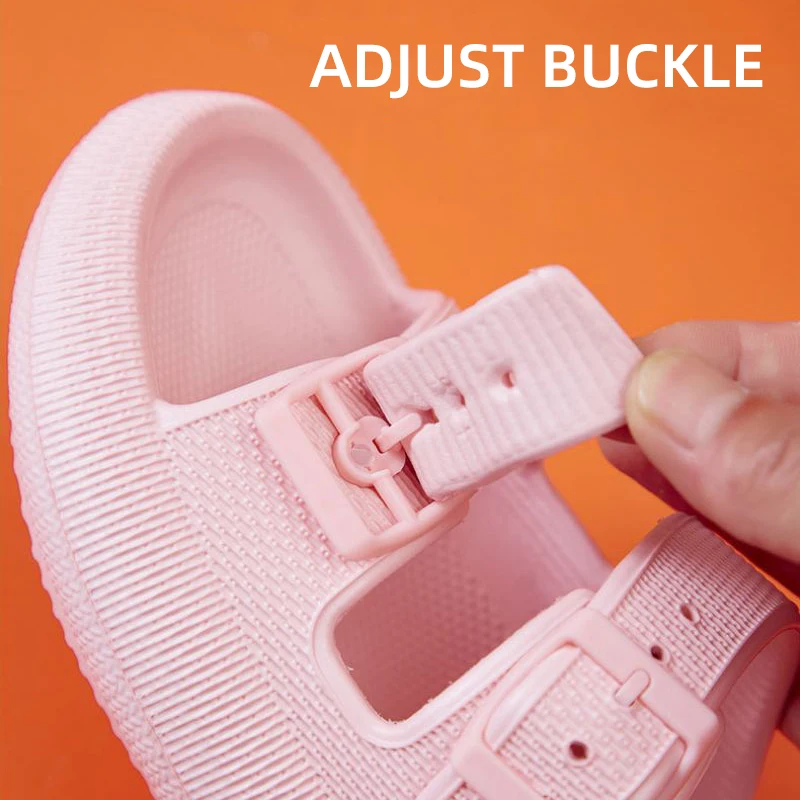 Color: Pink, Shoe Size: 42-43 - Fashion Buckle Thick Platform Slippers Women Home Soft Sole eva Cloud Slides Sandals Woman 2025 Summer Non Slip Beach Flip Flops