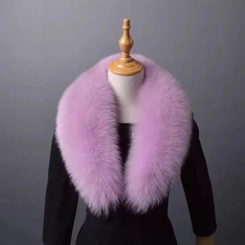 Color: Light purple, Size: S - Winter Real Fox Fur Collar Woman Furry Natural Raccoon Fur Scarf Shawls Luxury Neck Warmer Wraps For Coat Fur Scarves Large Size