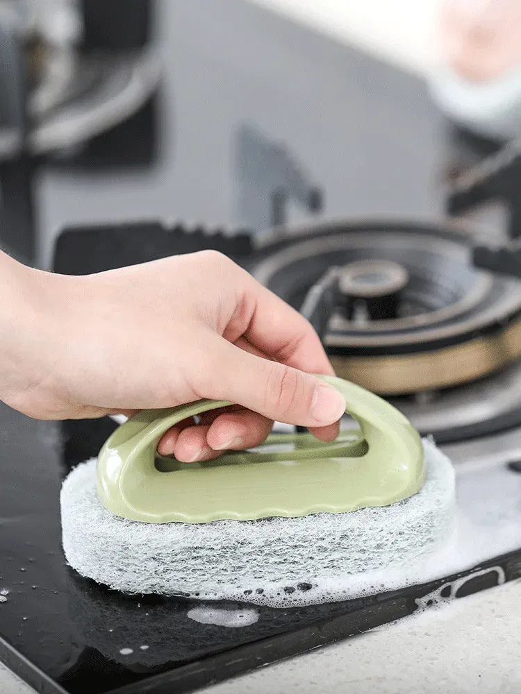 Color: Blue - Sponge Brush Glass Wall Cleaning Tools Kitchen Cleaning Bathroom Toilet Gadget Handle Ceramic Window Slot Clean Brush