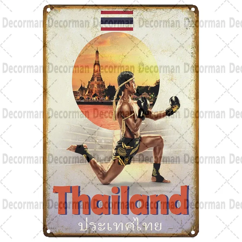 Color: Army Green - [ Mike86 ] Muay Thai Tin Sign Wall Home Boxing Thailand Metal Poster art Painting Pub LTA-3188 20*30 CM