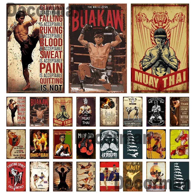 Color: Army Green - [ Mike86 ] Muay Thai Tin Sign Wall Home Boxing Thailand Metal Poster art Painting Pub LTA-3188 20*30 CM