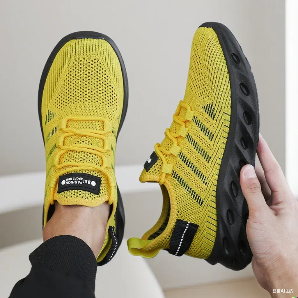 Color: GRAY, Shoe Size: 44 - Men's Thick Soled Sports Shoes for Spring and Summer Women's Breathable and Shock-absorbing Fashionable Running Shoes Bare Foot