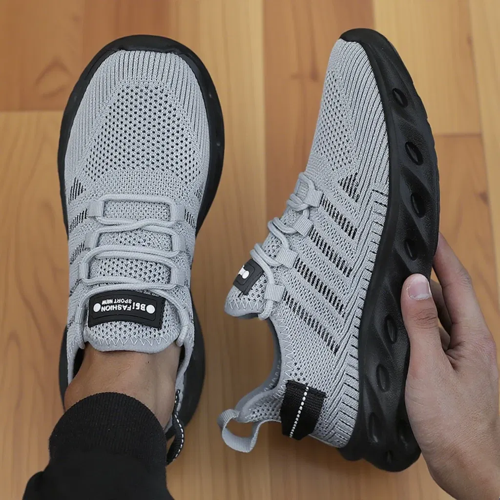Color: GRAY, Shoe Size: 44 - Men's Thick Soled Sports Shoes for Spring and Summer Women's Breathable and Shock-absorbing Fashionable Running Shoes Bare Foot