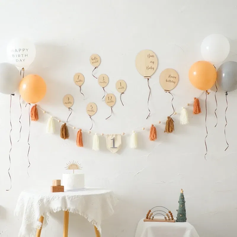 Color: Lavender, Ships From: CHINA - Baby Balloon Milestone Number Monthly Memorial Month Card Newborn Baby Wooden Engraved Age Photography Accessories Birthing Gift