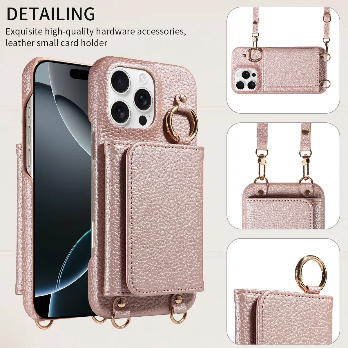 Color: Gold, Bundle: Case & Strap, Material: Artificial Leather, Compatibility by Model: iPhone 14 Pro - For IPhone16 15 Pro Max 14 13 12 Series PU Leather Magsafe Magnetic Wireless Charging Shockproof Crossbody Wallet Phone Case