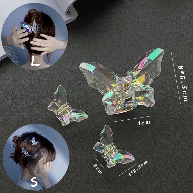 Color: GRAY - 1Pc Sweet Hair Claws Sweet Fairy Butterfly Hairpin Clip Summer Acrylic Styling Tools Barrettes Women Girl Hair Accessories
