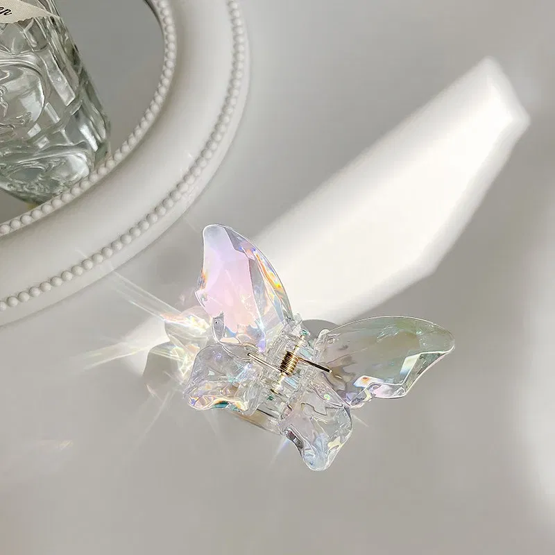 Color: GRAY - 1Pc Sweet Hair Claws Sweet Fairy Butterfly Hairpin Clip Summer Acrylic Styling Tools Barrettes Women Girl Hair Accessories