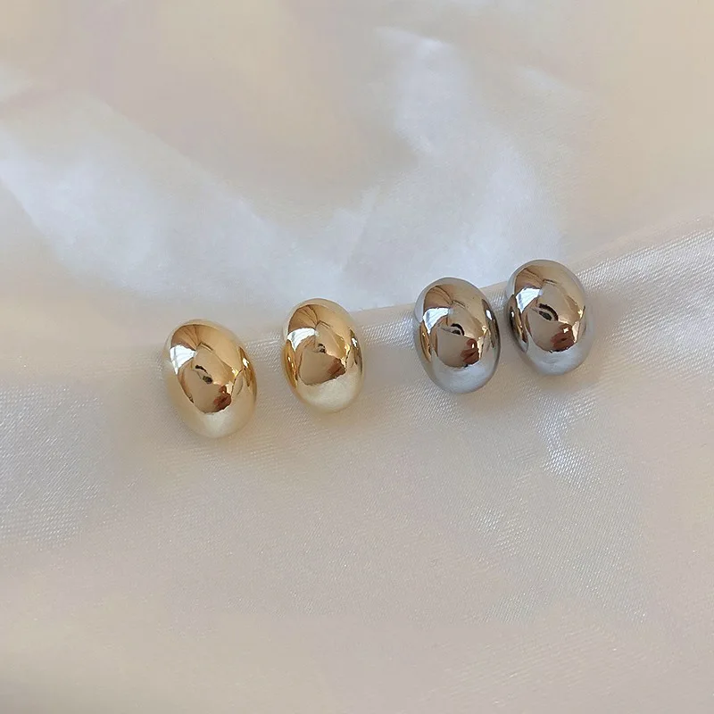 Metal Color: Gold-color - New Metal Geometry Bean Gold Silver Color Stud Earring for Women Female Sweet Jewelry Wedding Christmas Gift