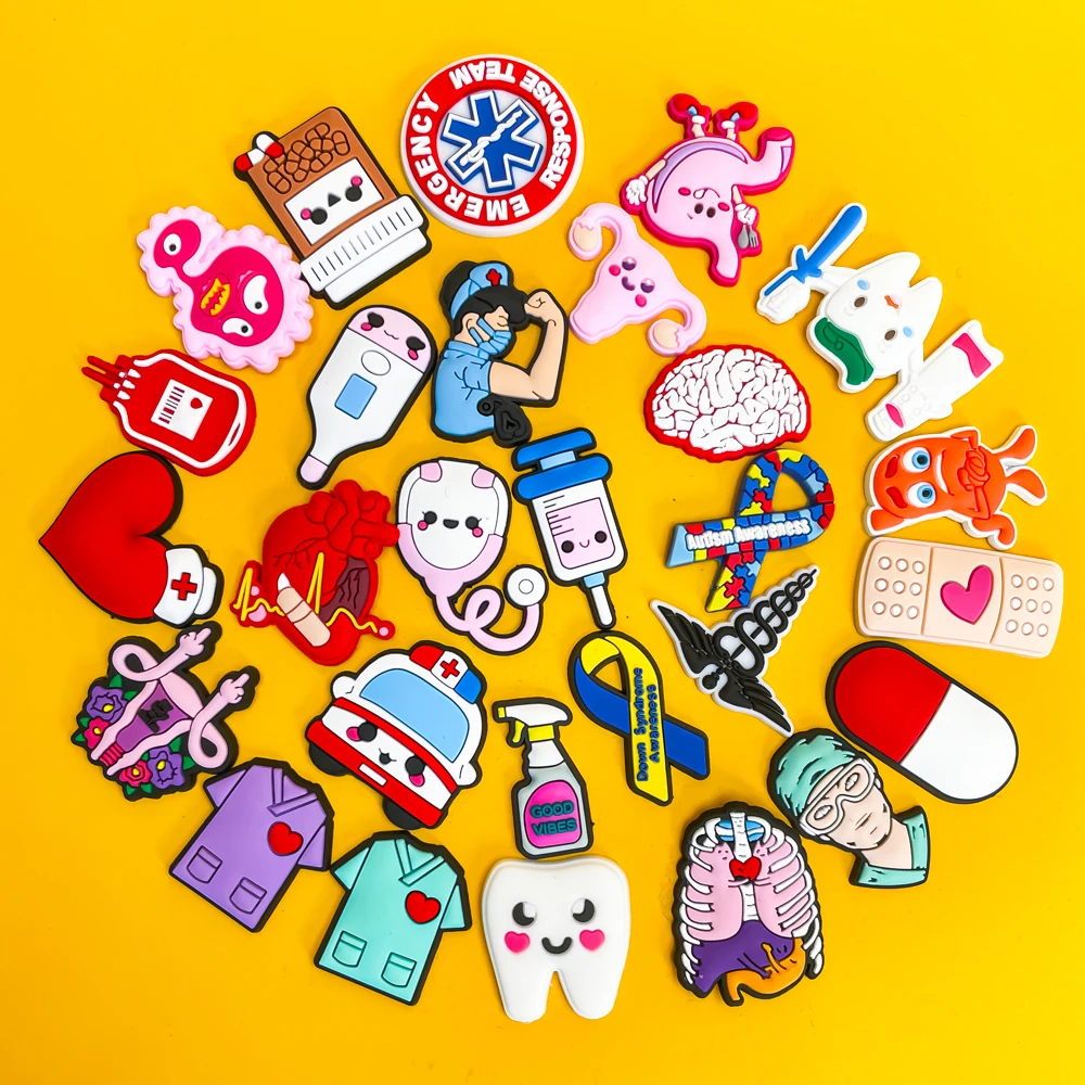 Color: PURPLE - 1pcs Medical Clog Accessories Stethoscope Syringe Gibit Shoe Charm Clog Pins Teeth Uterus Nurse Clips Jeans Girl Women Gift