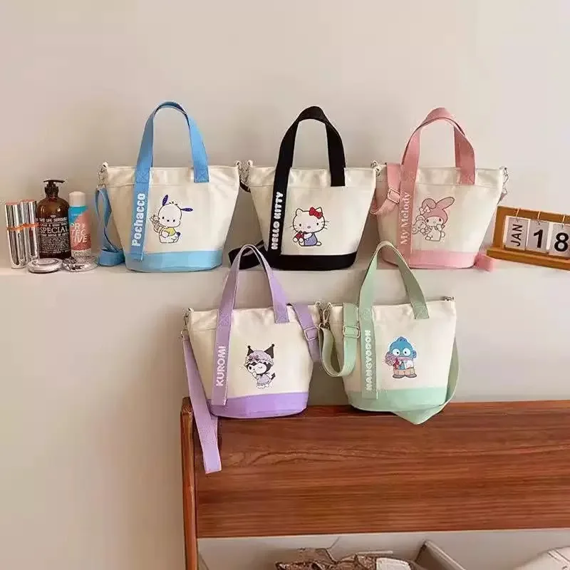 Color: Blue - Sanrio Hello Kitty Kuromi Canvas Shoulder Bag Kawaii Anime Print Lightweight Crossbody Purse for Girl