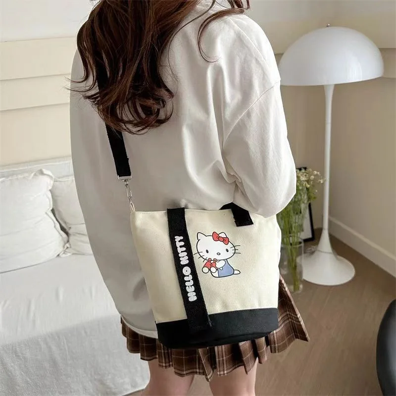 Color: Blue - Sanrio Hello Kitty Kuromi Canvas Shoulder Bag Kawaii Anime Print Lightweight Crossbody Purse for Girl