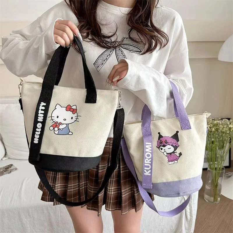 Color: Blue - Sanrio Hello Kitty Kuromi Canvas Shoulder Bag Kawaii Anime Print Lightweight Crossbody Purse for Girl