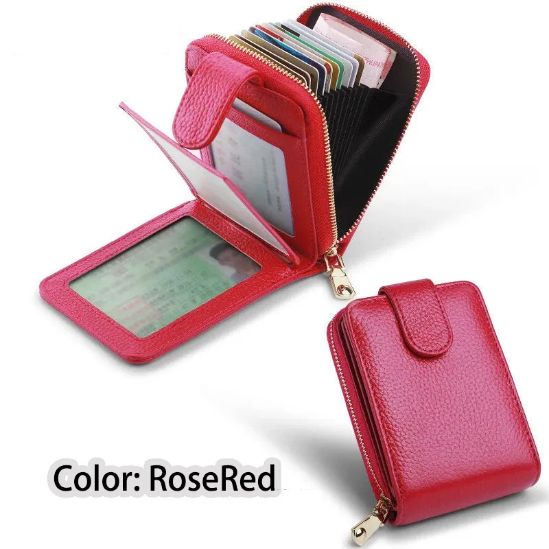 Color: Pink, Ships From: CHINA - Genuine Leather Driver's License ID Card Holder Wallet Male and Female Credit Card Bag Large Capacity Card Case ID Bag