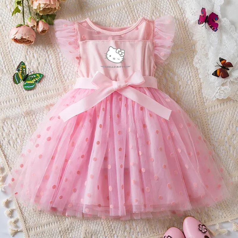 Color: WHITE, Size: XL - Hello Kitty 2-6Y Baby Girl Dress Princess Mesh Skirt Summer Sleeveless Wedding Party Dresses for Girls Summer