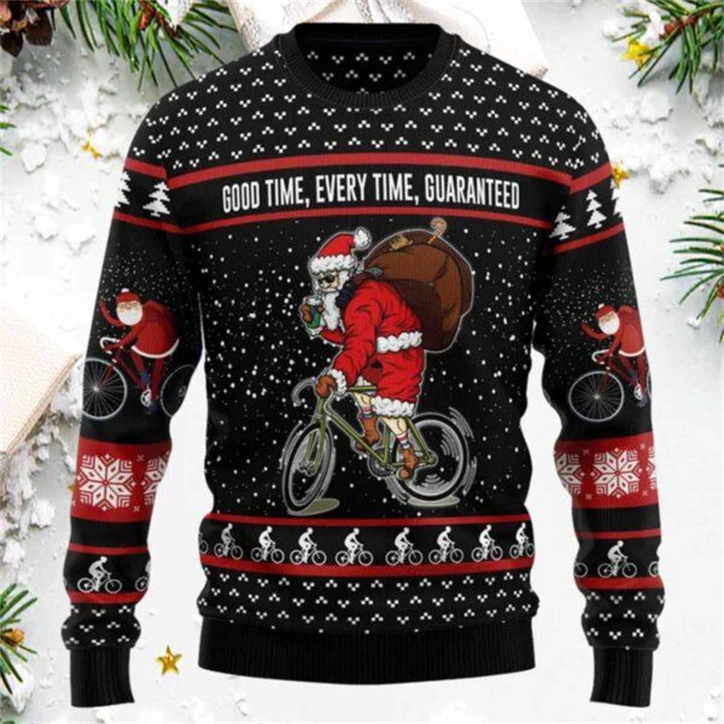 Color: Beige, Size: XXL - Funny Santa Claus Graphic Ugly Christmas Sweater 2026 Men Fashion Autumn Winter 3D Printed Sweatshirt Casual Oversized Pullovers
