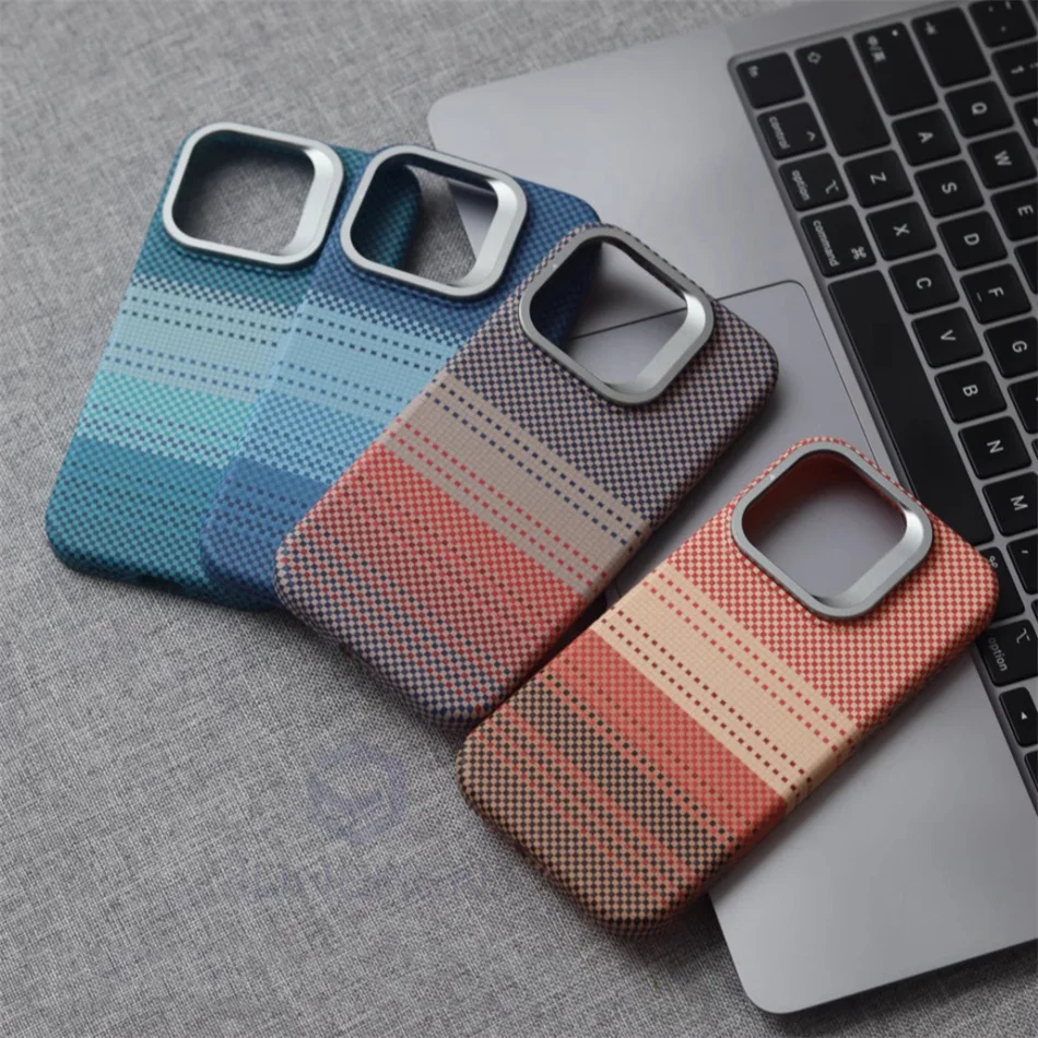 Color: MULTI, Material: EVA - Luxury Magnetic Stand Metal Lens Relief Carbon Fibre Pattern For Magsafe Case For iPhone 15 14 13 Pro Max Shockproof  Back Cover