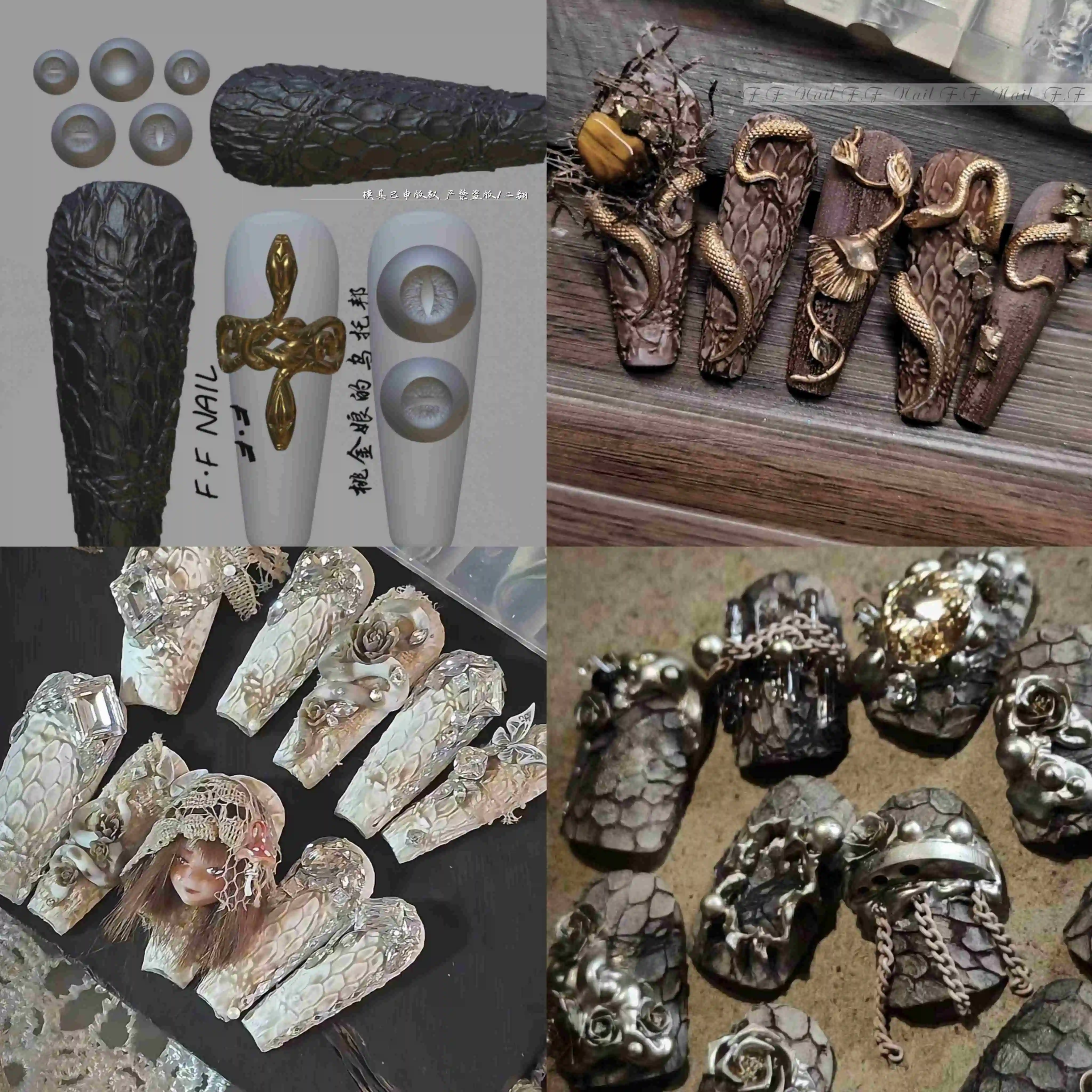 Color: GRAY - 1pc  Snake Flamingo Jellyfish Dragon Dtream 3D Acrylic Mold  Nail Art DIY  Silicone  Nail Art Templates Nails Mold