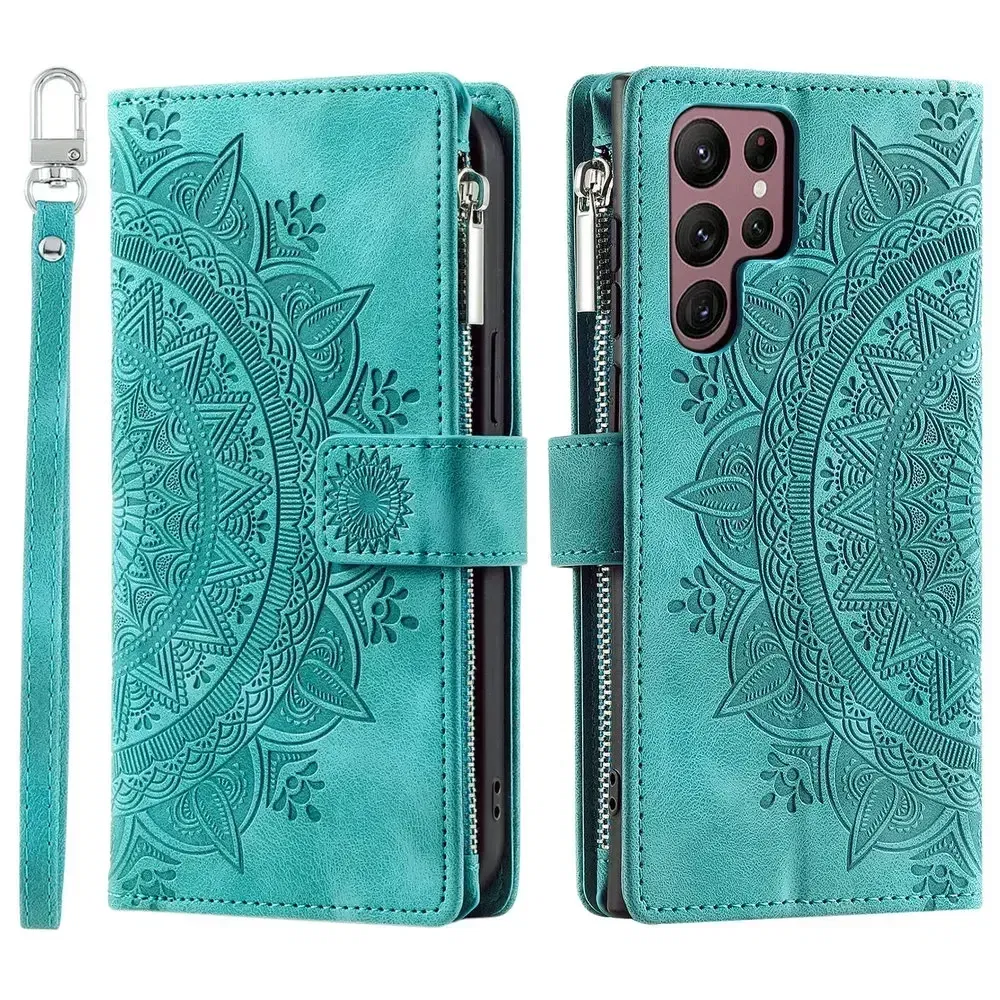 Color: Black Green, Material: PU - S24 Ultra S23 Plus S 22 CrossBody Strap Zipper Wallet Case for Samsung Galaxy S22 S23 FE S21 S20 23 24 Ultra Note 20 Book Cover