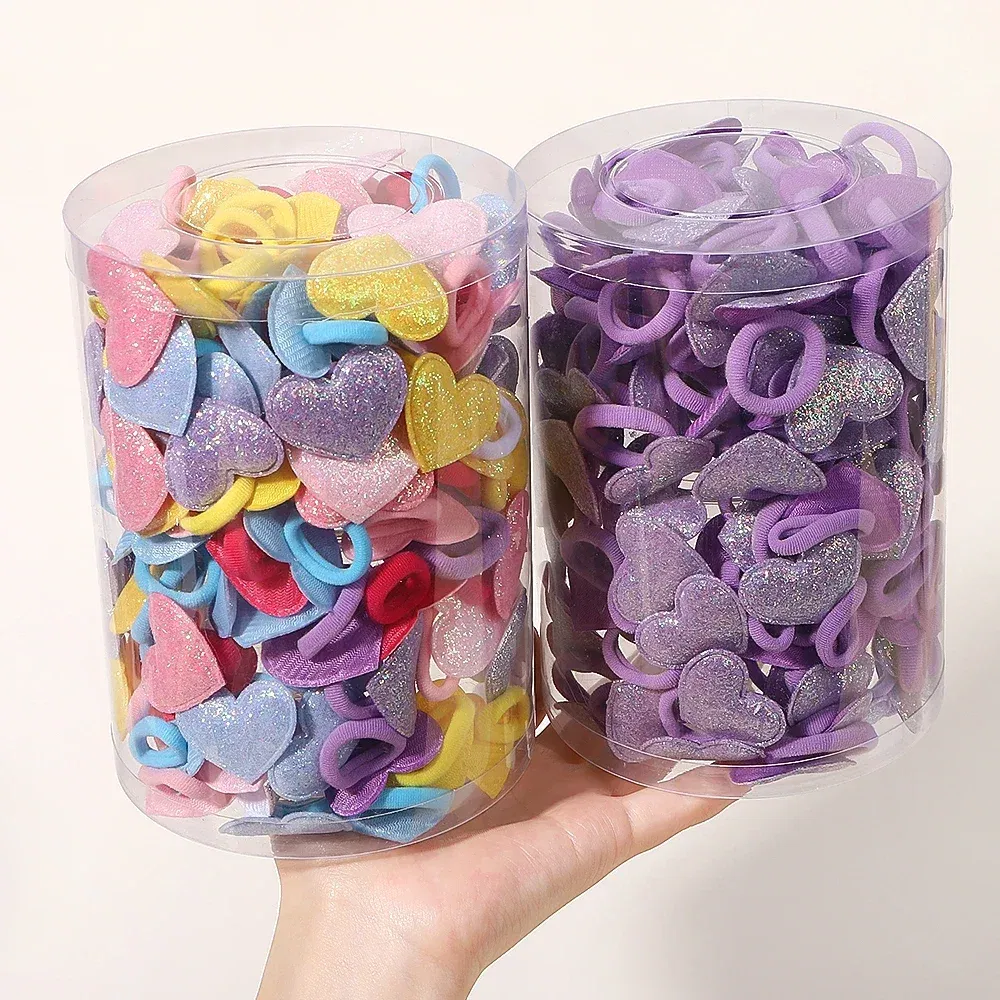 Color: Lavender - 10pcs Love Star Kids Hair Loop No Harm Hair Towel Loop Head Rope Cartoon Ponytail Holder Rubber Band Girls Hair Accessories