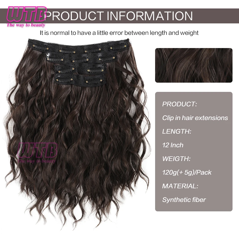 Color: T1B/4/30 - Synthetic Heat Resistant Hair Extensions Multi Color Clip-in Body Wave 12inch 4 PCS Double Weft for Women Girl Daily Party Use