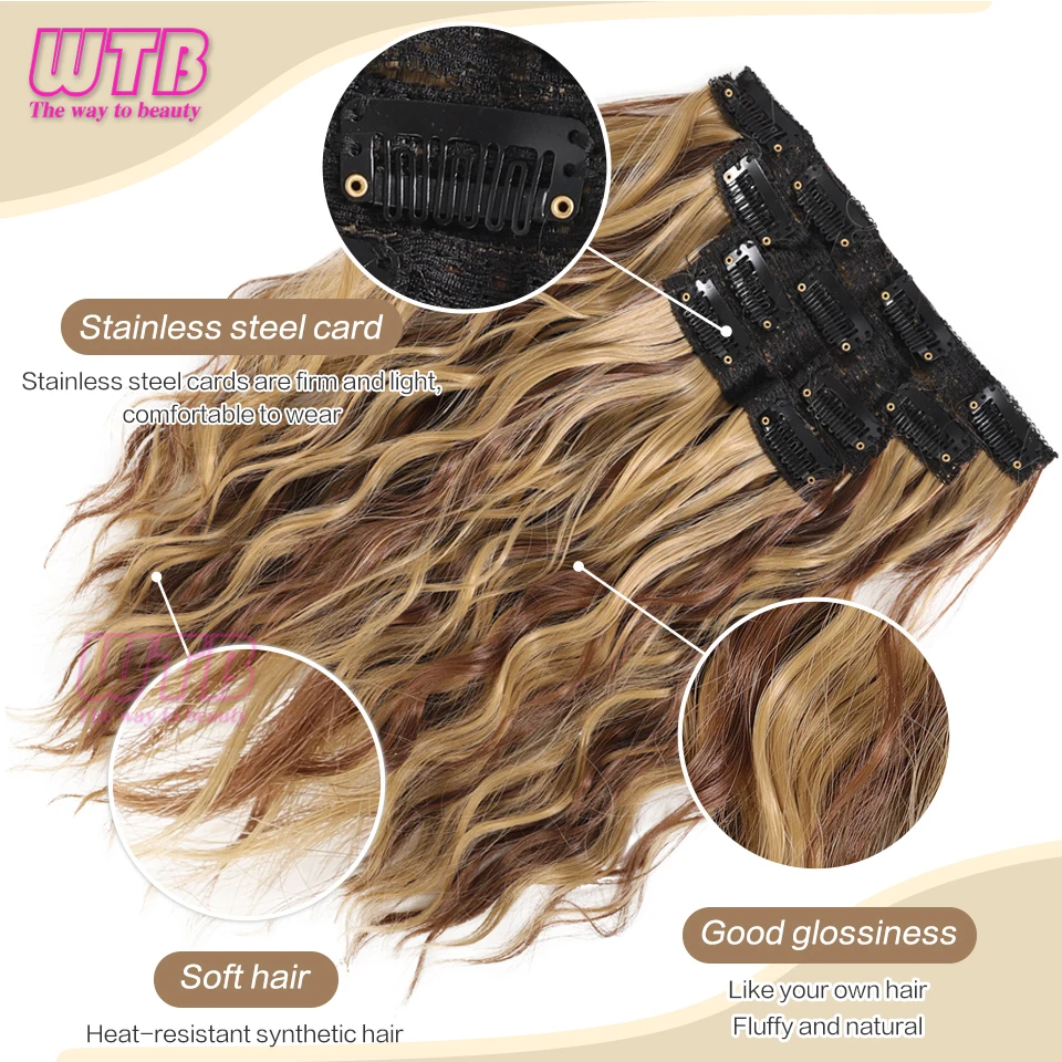 Color: T1B/4/30 - Synthetic Heat Resistant Hair Extensions Multi Color Clip-in Body Wave 12inch 4 PCS Double Weft for Women Girl Daily Party Use