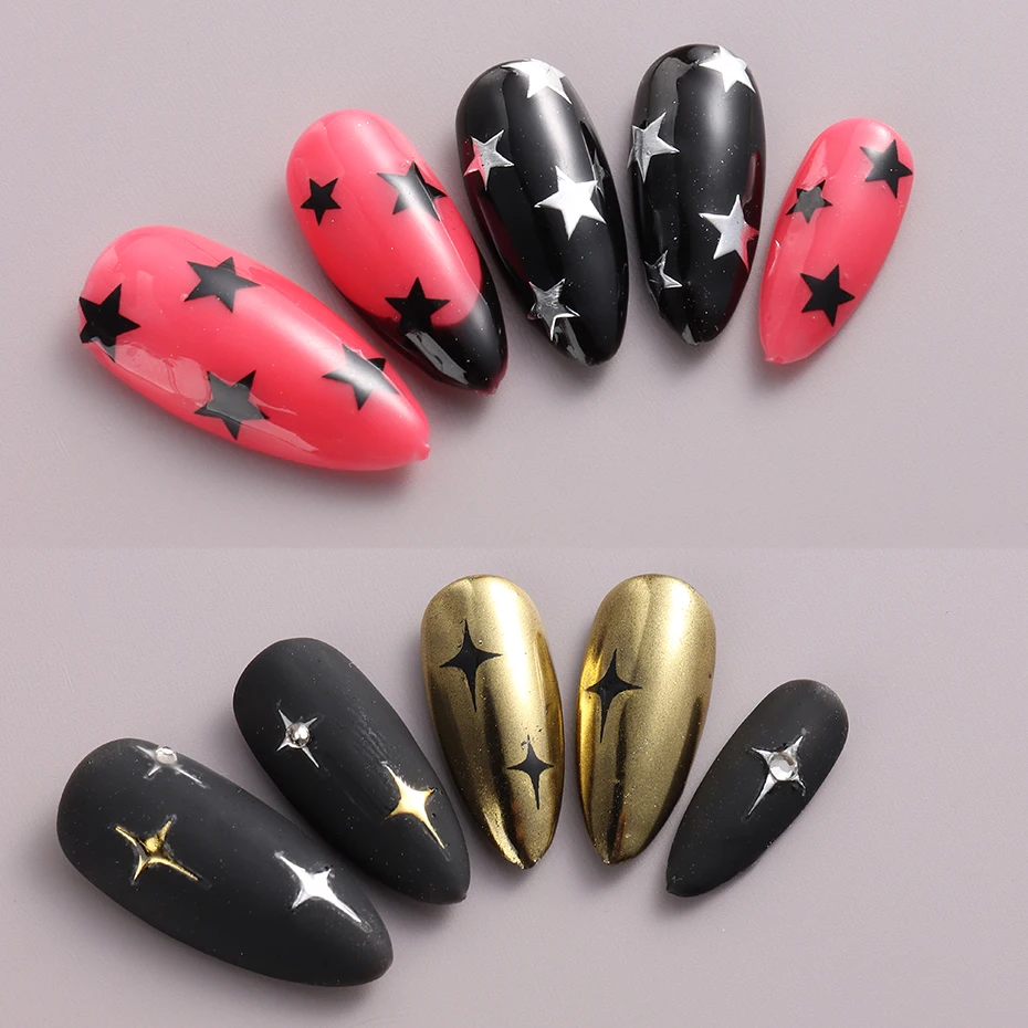 Color: Red - Sliver Stars Nails Stickers 3D Bronzing Laser White Cross Starlight Glossychic Y2k Stylish Adhesive Manicure Decorations SO-167