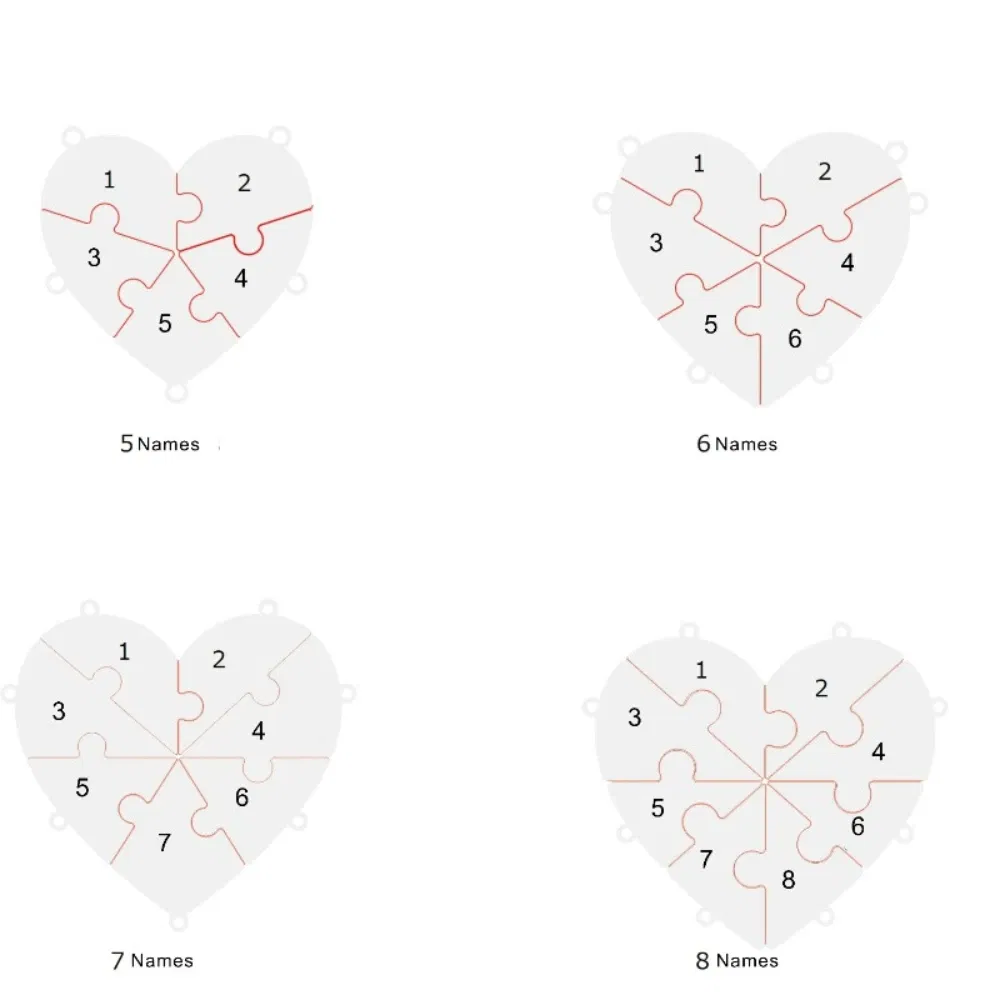 Metal Color: RED-BROWN, Length: 55cm, Main Stone Color: Gold - Personalized Charm Stainless Steel Pendant Name Jigsaw Heart Necklace for Women Jewelry for Men Family Name Chains Necklace