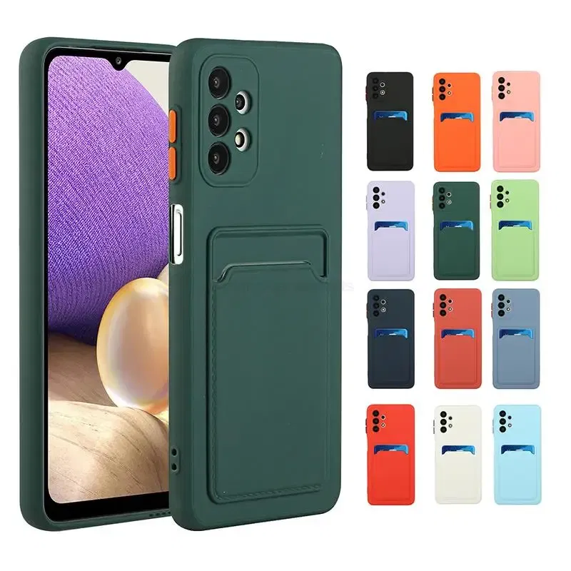 Color: GRAY, Material: PP - Card Holder Wallet Case For Samsung Galaxy A32 A53 A33 A13 A52 5G Case on A72 A22 A12 A51 A71 Shockproof Liquid Silicone Cover
