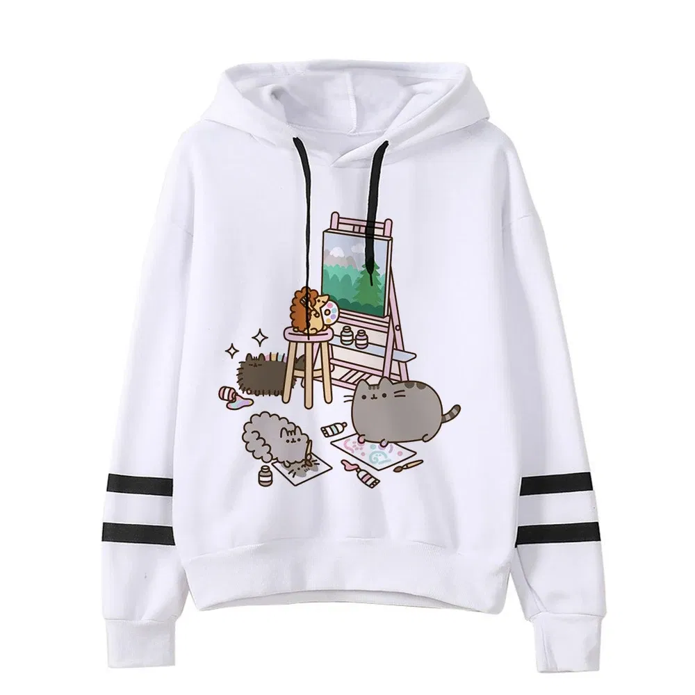 Color: Navy Blue?€ AE existing skus?‰, Size: M - Women Ullzang Cute Cat Funny Cartoon Sweatshirt Pusheen Cat Kawaii Harajuku Korean Style Hoodies Graphic Fashion Hoody Female
