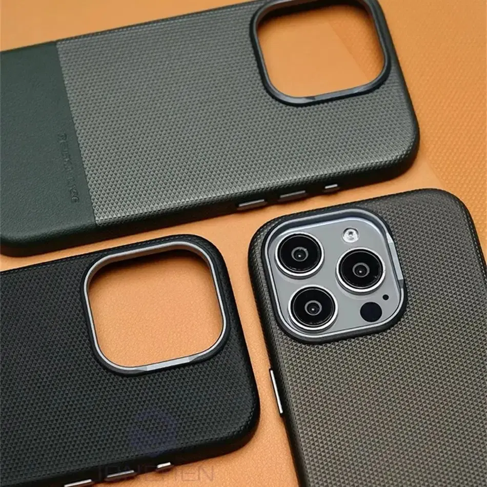 Color: Beige, Material: Neoprene - Business Hit Color Relief Leather Case For iPhone 16 15 14 13 Pro Max For Magsafe Magnetic Wireless Charge Alloy Len Cover Bag