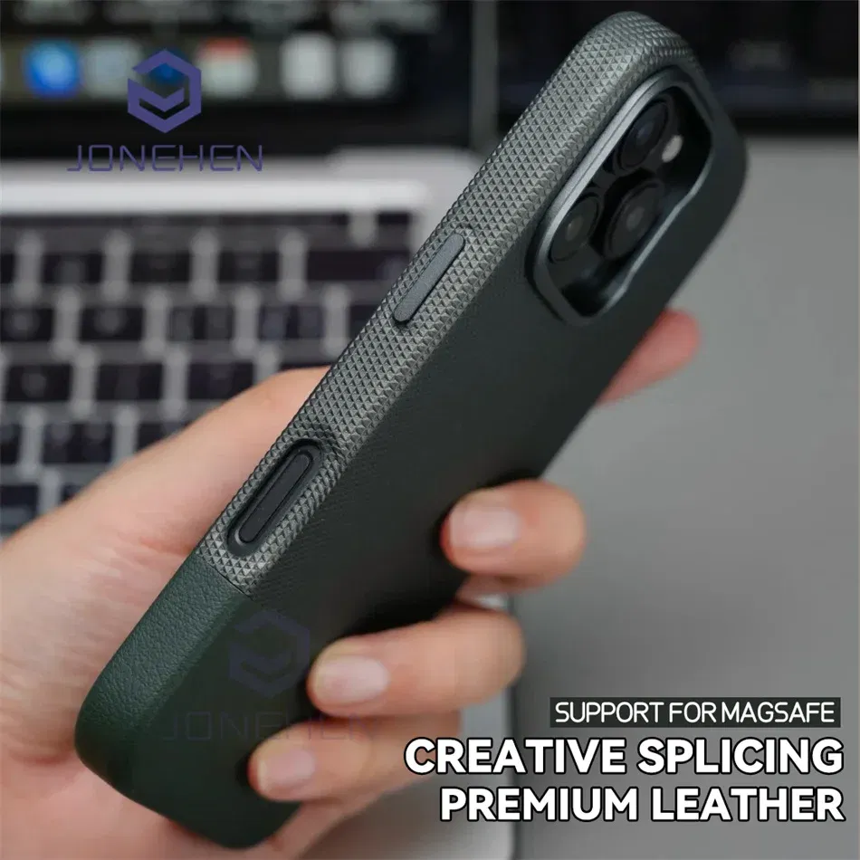 Color: Beige, Material: Neoprene - Business Hit Color Relief Leather Case For iPhone 16 15 14 13 Pro Max For Magsafe Magnetic Wireless Charge Alloy Len Cover Bag