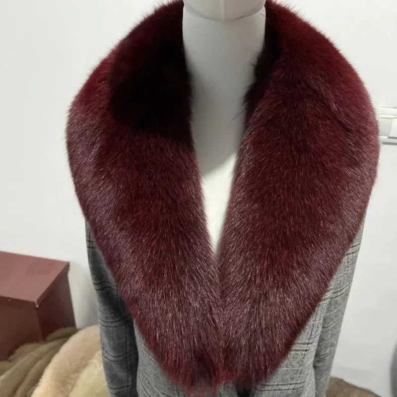 Color: PURPLE, Size: XXS - Winter Real Fox Fur Collar Woman Furry Natural Raccoon Fur Scarf Shawls Luxury Neck Warmer Wraps For Coat Fur Scarves Large Size