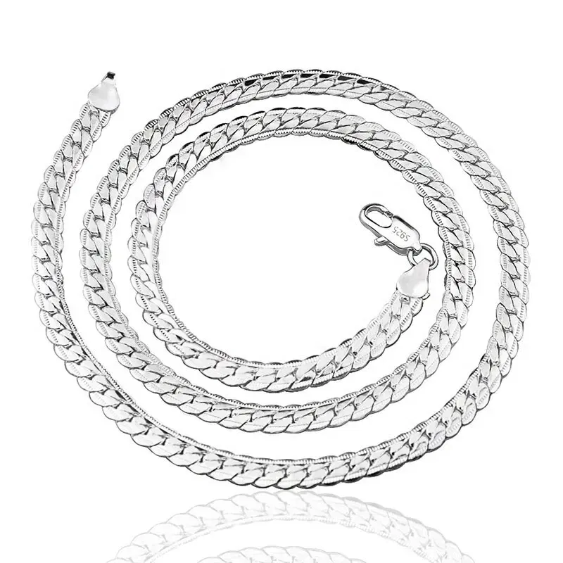 Length: 45cm - 20-60cm Silver Color Luxury Brand Design Noble 6mm Necklace Chain For Woman Men Fashion Wedding Engagement Jewelry
