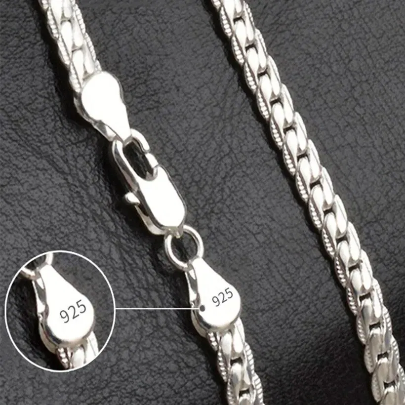 Length: 45cm - 20-60cm Silver Color Luxury Brand Design Noble 6mm Necklace Chain For Woman Men Fashion Wedding Engagement Jewelry
