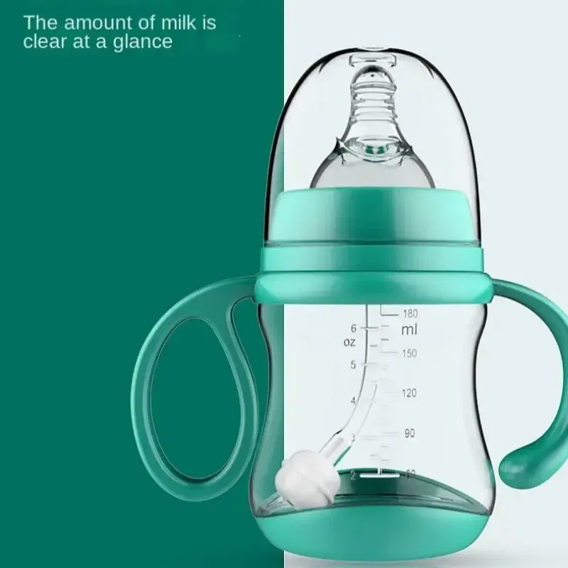 Color: Green - Baby PP Bottle Wide Diameter Baby Plastic Bottle With Anti Slip Handle Wide Mouth Bottle Baby Feeding Supplies Anti Fall Bottle