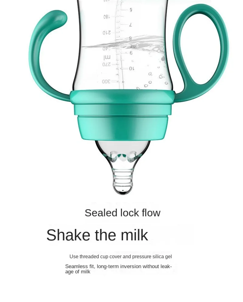 Color: Green - Baby PP Bottle Wide Diameter Baby Plastic Bottle With Anti Slip Handle Wide Mouth Bottle Baby Feeding Supplies Anti Fall Bottle