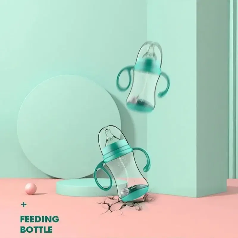 Color: Green - Baby PP Bottle Wide Diameter Baby Plastic Bottle With Anti Slip Handle Wide Mouth Bottle Baby Feeding Supplies Anti Fall Bottle