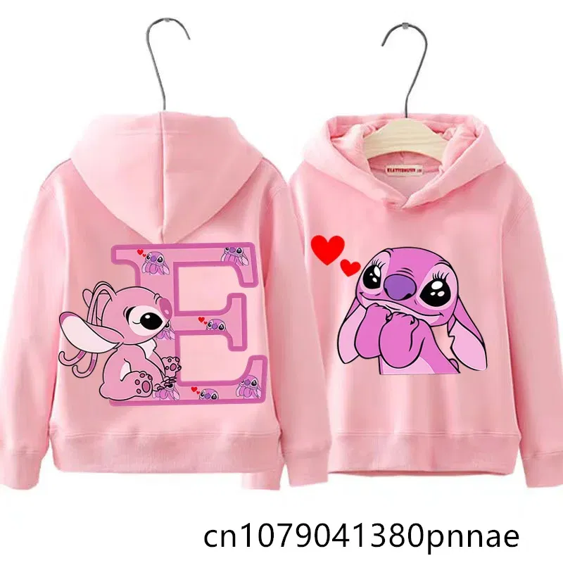 Color: Brown, Kid Size: 18M - Girls Boys Lilo and Stitch Sportswear Hoodies Casual Fashion Sweatshirts Angel Letter AZ Anime Autumn/Winter Hoodie Kids Hoodies