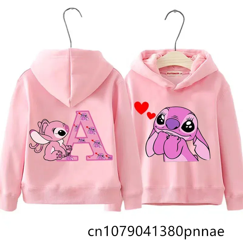 Color: Brown, Kid Size: 18M - Girls Boys Lilo and Stitch Sportswear Hoodies Casual Fashion Sweatshirts Angel Letter AZ Anime Autumn/Winter Hoodie Kids Hoodies