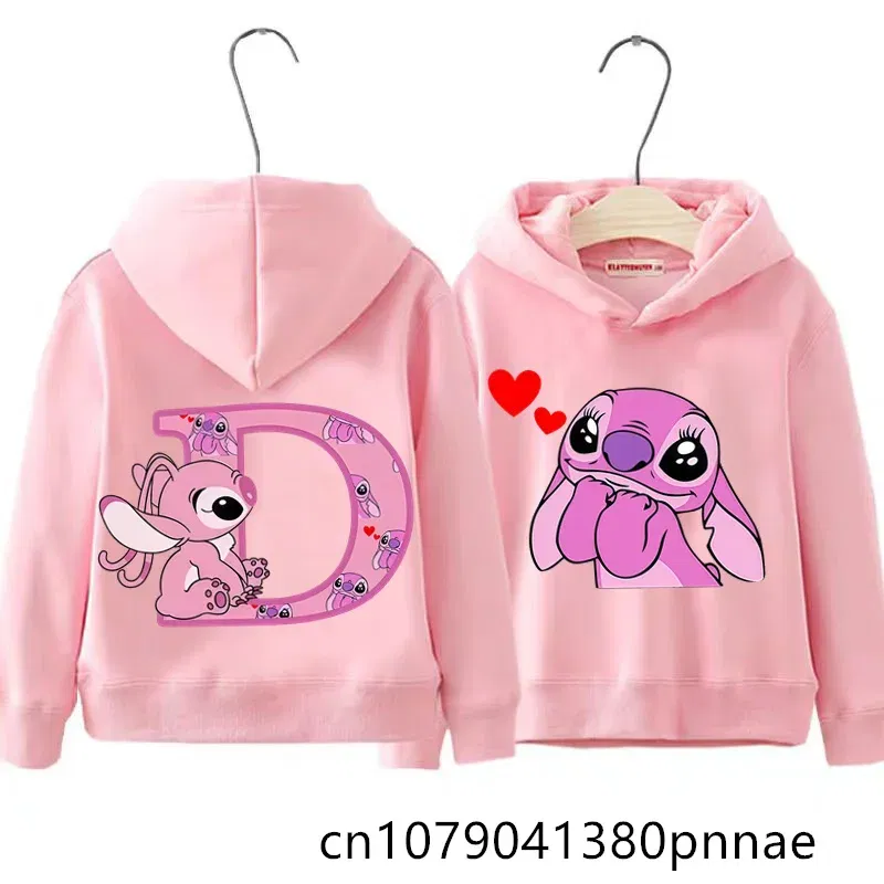 Color: Brown, Kid Size: 18M - Girls Boys Lilo and Stitch Sportswear Hoodies Casual Fashion Sweatshirts Angel Letter AZ Anime Autumn/Winter Hoodie Kids Hoodies