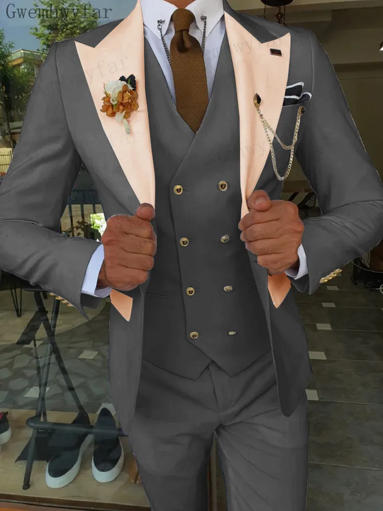 Color: Brown, Size: XXL - Gwenhwyfar Mint Green Groom Male Wedding Prom Suit Slim Fit Tuxedo Mens Formal Business Work Wear Suits 3Pcs (Jacket+Pants+Vest)
