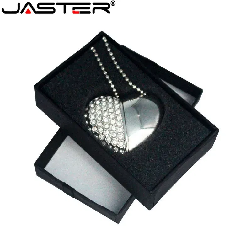 Color: green, Capacity: 32GB - Metal Diamond USB Flash Drive 128GB Crystal Heart With Gift Box Pen Drive 64GB Creative Gifts Memory Stick Pendrive 32GB 16GB 8G