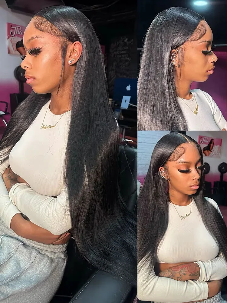 Hair Color: #1, Density: 180%, Ships From: CHINA, Stretched Length: 18inches - 5x5 Glueless Wig Wear and Go Human Hair Ready To Wear HD Lace Glueless Wigs Bone Straight Lace Front Human Hair Wig For Women