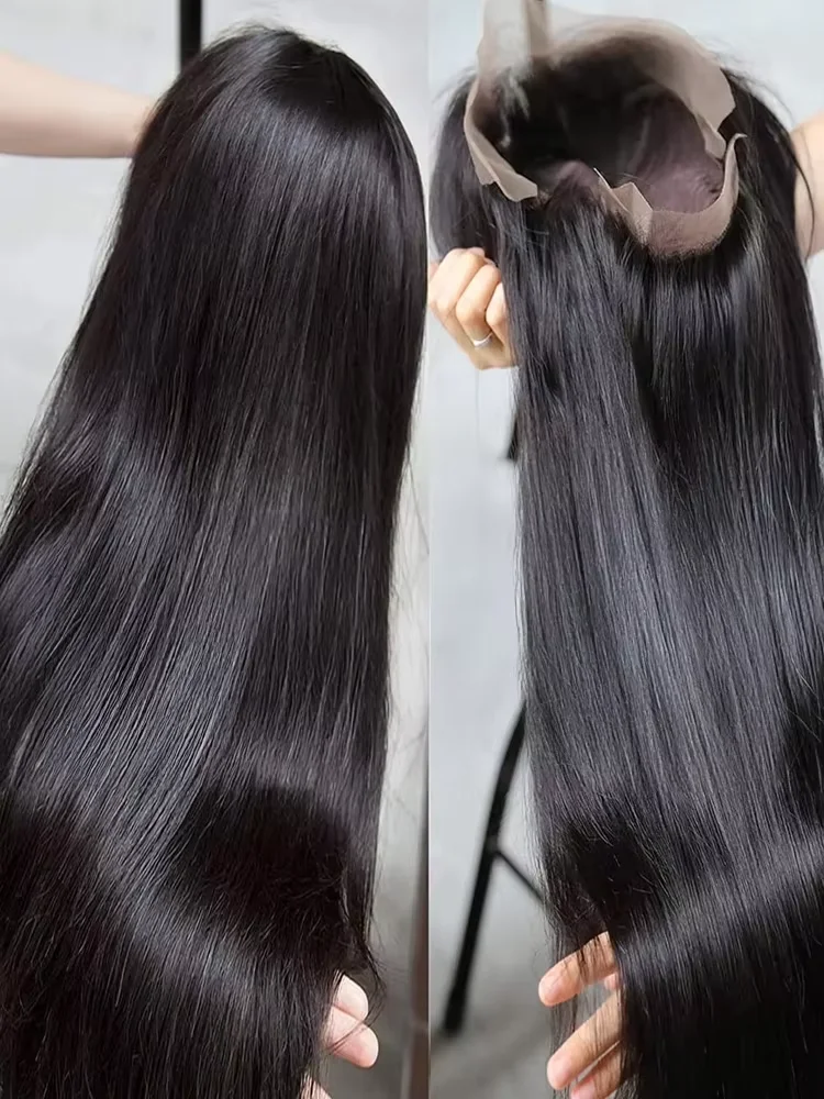 Hair Color: #1, Density: 180%, Ships From: CHINA, Stretched Length: 18inches - 5x5 Glueless Wig Wear and Go Human Hair Ready To Wear HD Lace Glueless Wigs Bone Straight Lace Front Human Hair Wig For Women