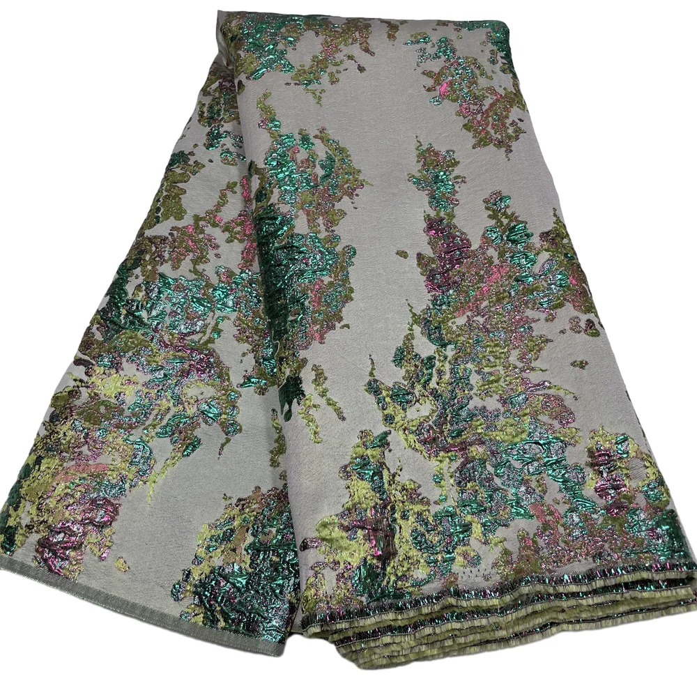 Color: WHITE, length: 5 yards, Width: 120cm - Salouva 2024 High Quality African Nigerian Gilding Tulle Lace Fabric Embroidery Organza French Lace Jacquard Brocade Lace Fabric