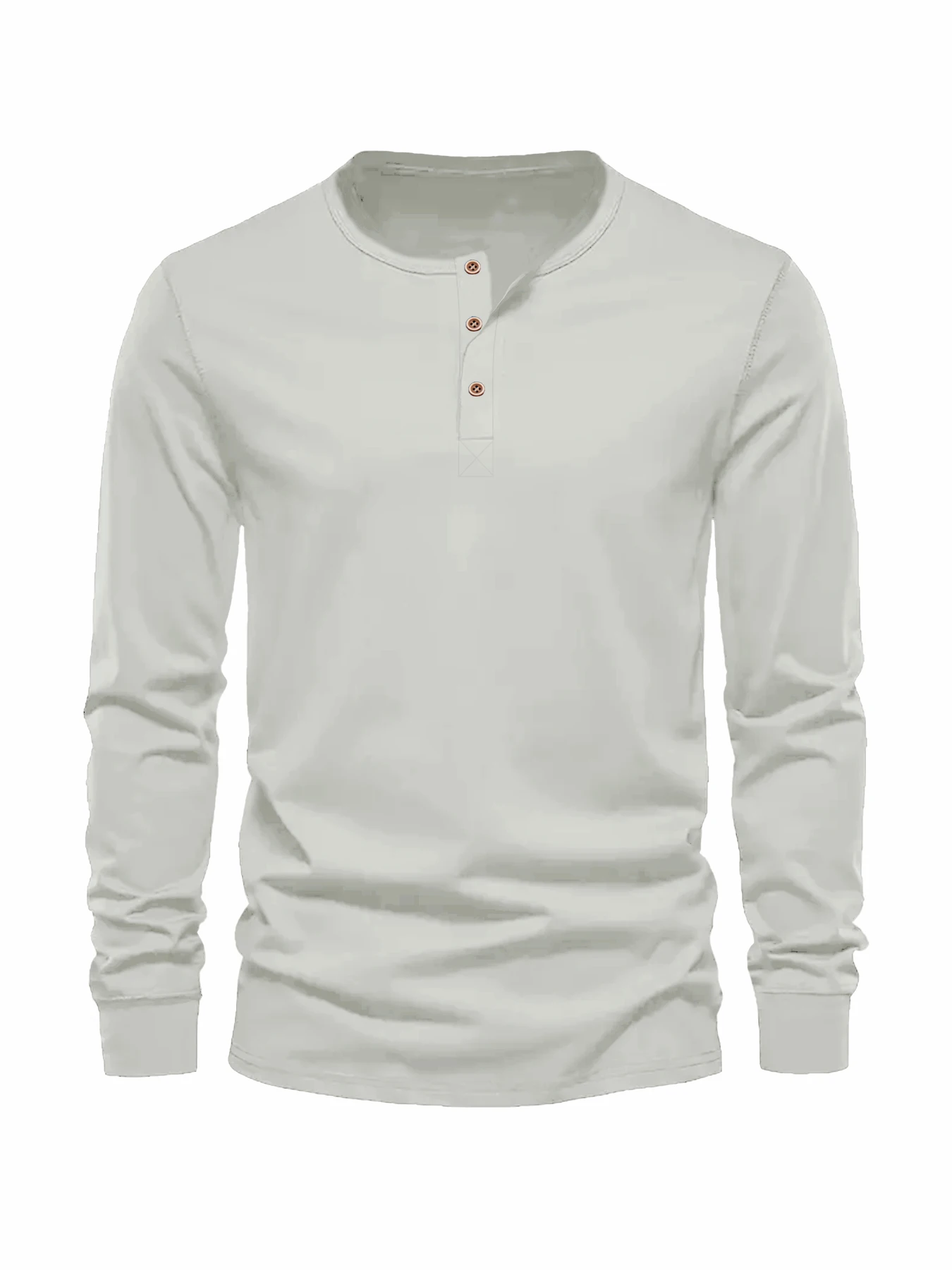 Color: WHITE, Size: L - Men's Long Sleeved Henley Neck T-shirt Slim Fit Bottoming Shirt Fitness Tops Tees Button Neck Casual Cozy Tshirt